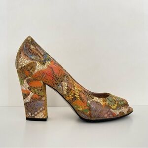 Vintagey Women Shoes Pumps Size 39 Made In Italy Heels Peeptoe Jewel Tone Mosaic
